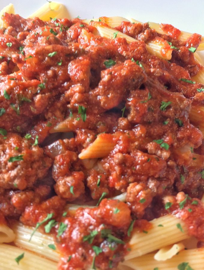 Penne with ragu al bolognese.