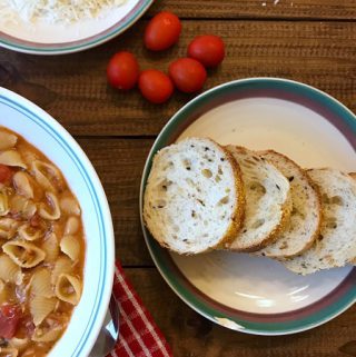 Authentic pasta fazool in a bowl.