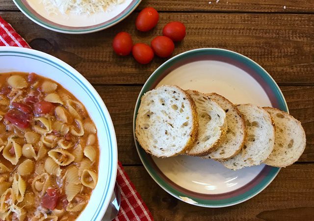 Authentic pasta fazool in a bowl.