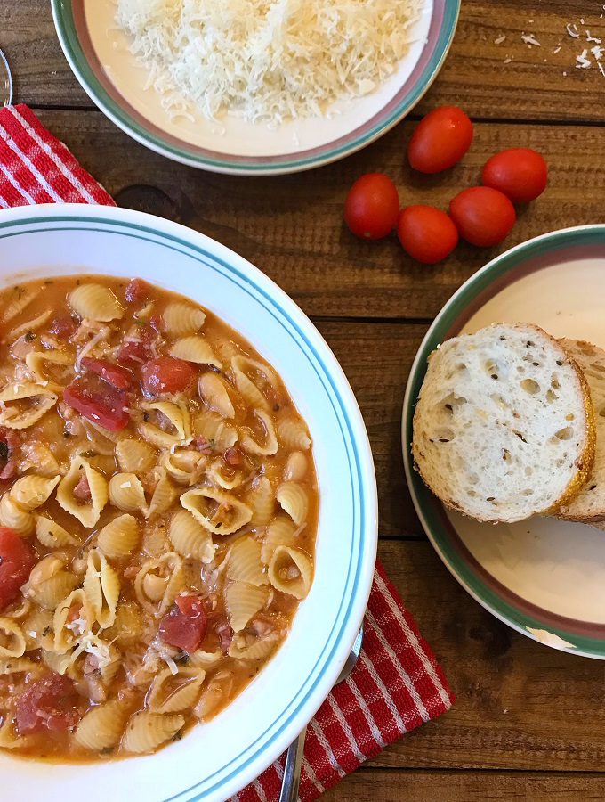 Authentic pasta fazool in a bowl.