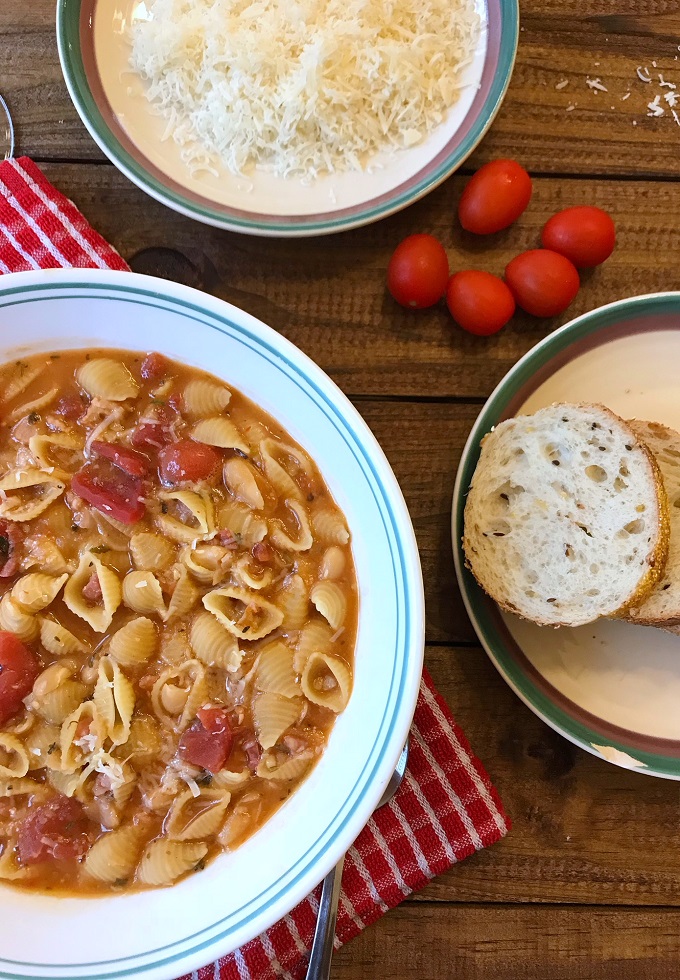 Authentic pasta fazool in a bowl.