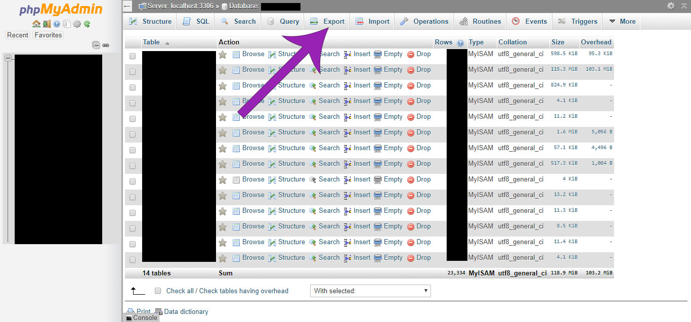PHPMyAdmin Export