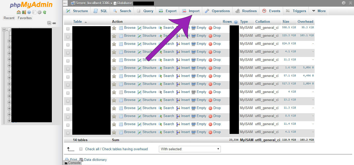PHPMyAdmin Import