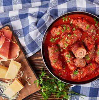 Beef braciole in marinara sauce.