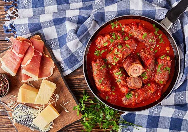 Beef braciole in marinara sauce.