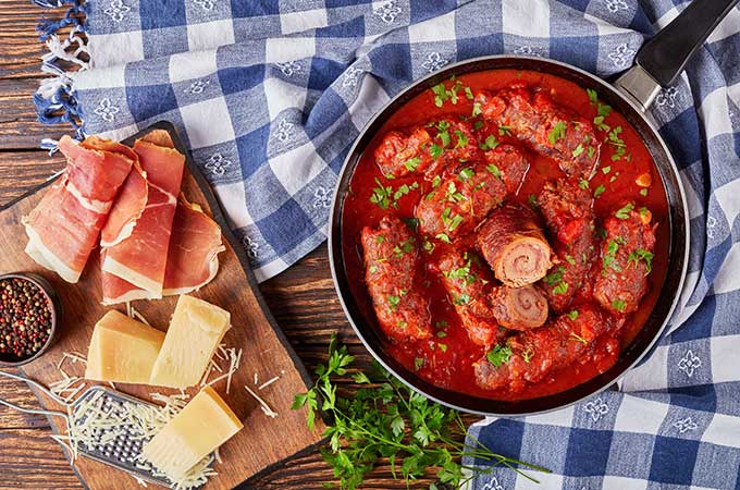 Amazing beef braciole in marinara sauce.